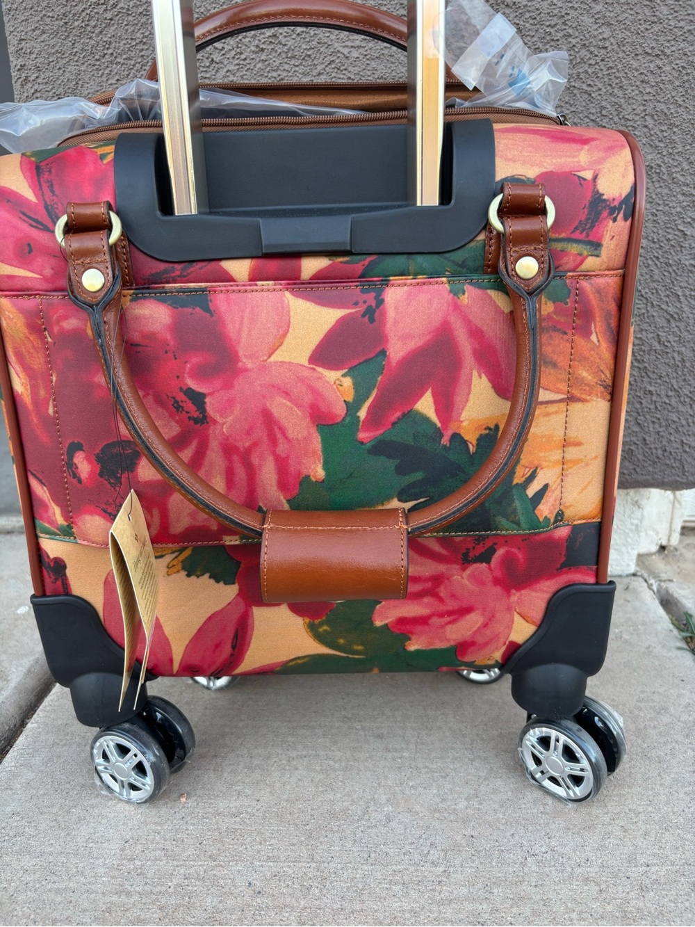 Patricia Nash Spring Multi Floral Carry-On with Brown Trim NWT - Picture 2 of 4